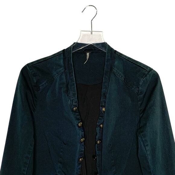 Free People S Ruffles Mixed Media Jacket Charcoal Steampunk Grunge - Picture 5 of 10